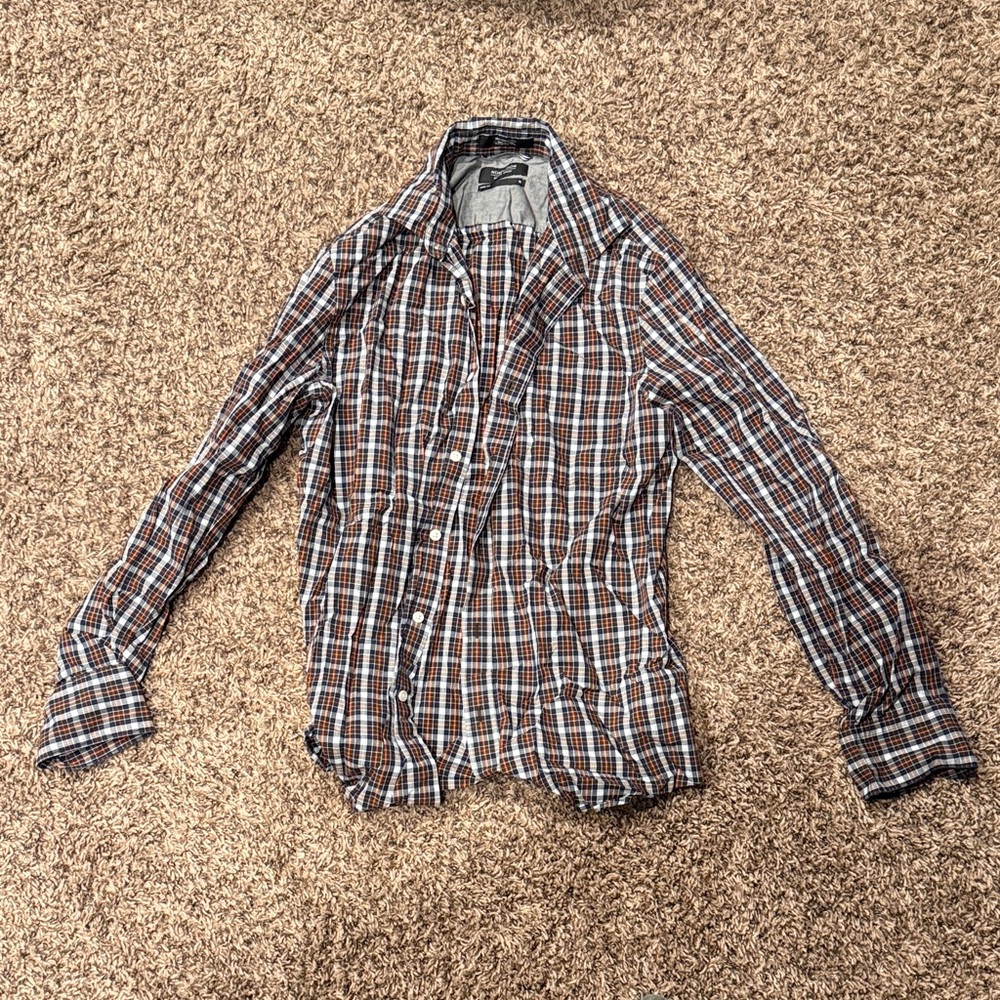 Nordstrom Men's Casual Plaid Shirt - Brown and White